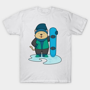 Cat as Snowboarder with Snowboard T-Shirt